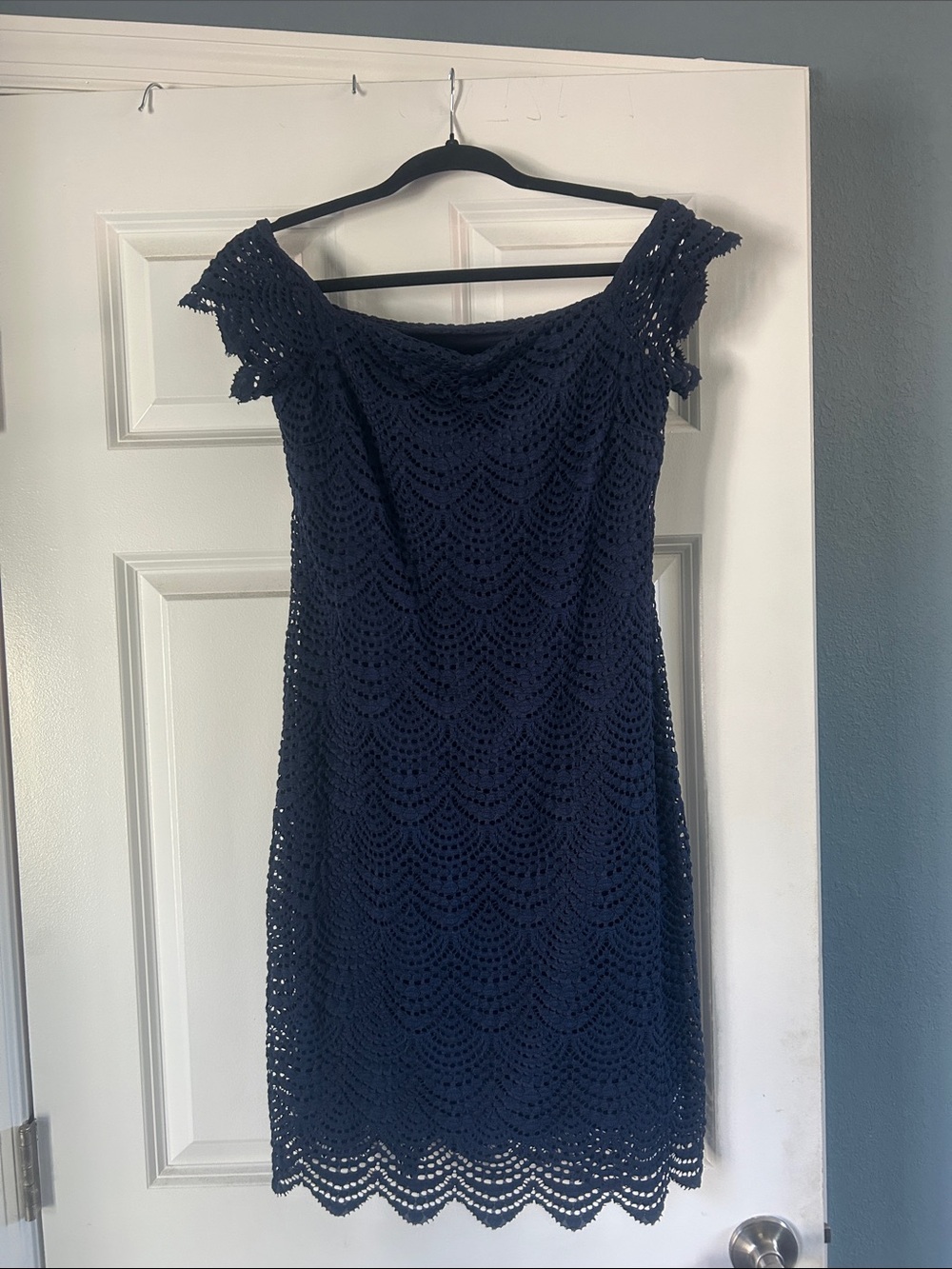 Lilly Pulitzer Navy Crochet Off-Shoulder Sheath Dress